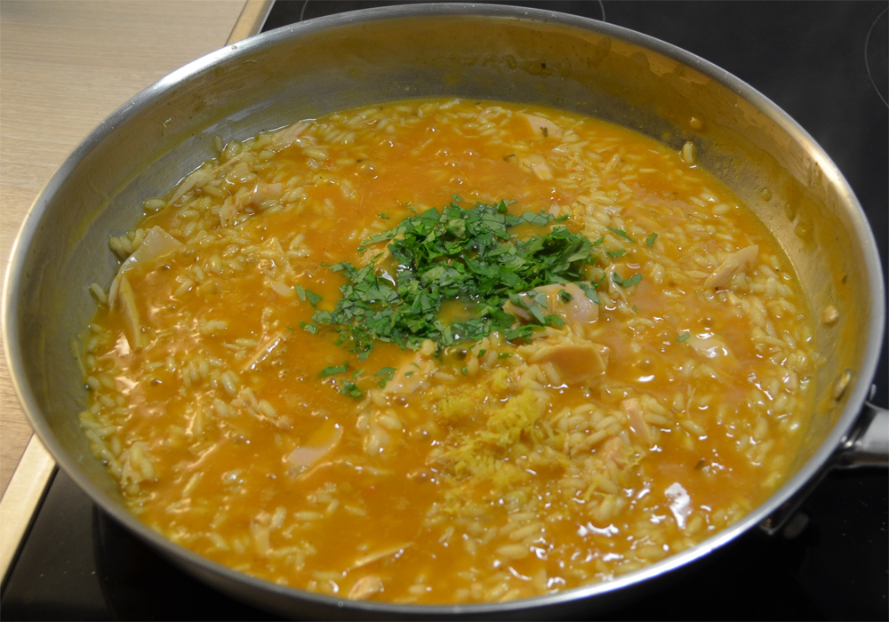 Chopped parsley and lemon zest added to the risotto.