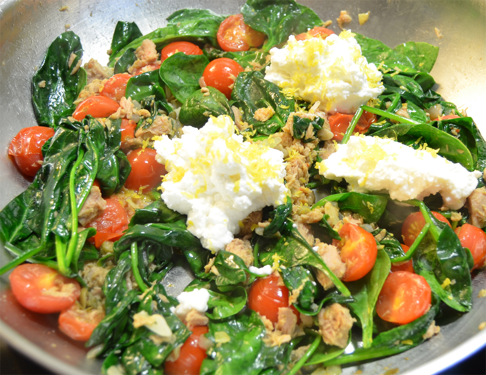 Spinach, ricotta and lemon zest added.